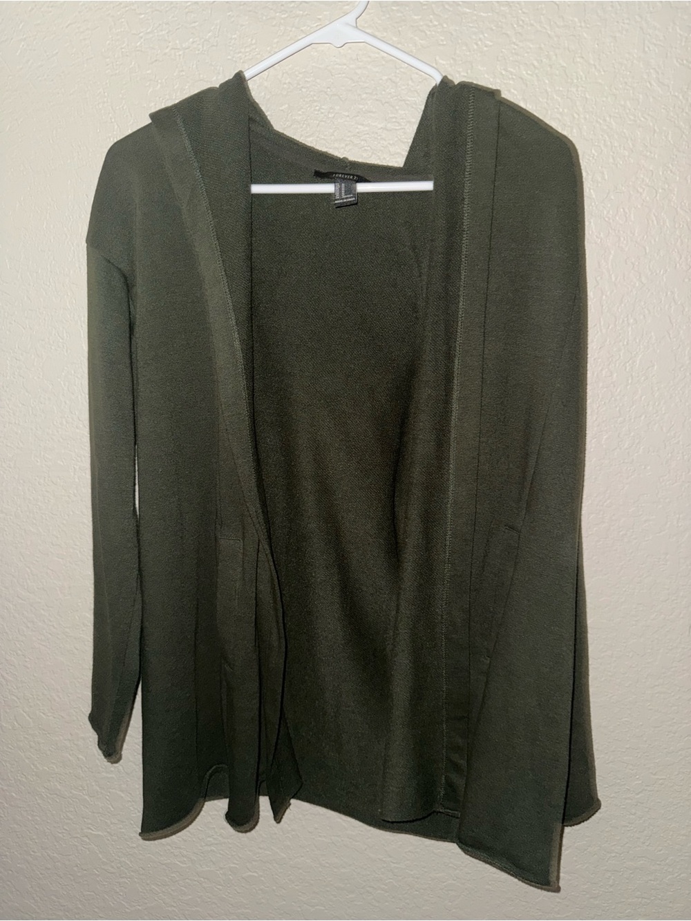 Forever 21 Olive Green Open-Front Hooded Cardigan